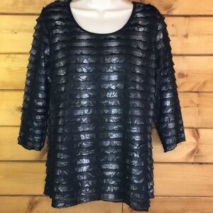 Jane & Eric | Black and Silver Ruffle Stripe Top L